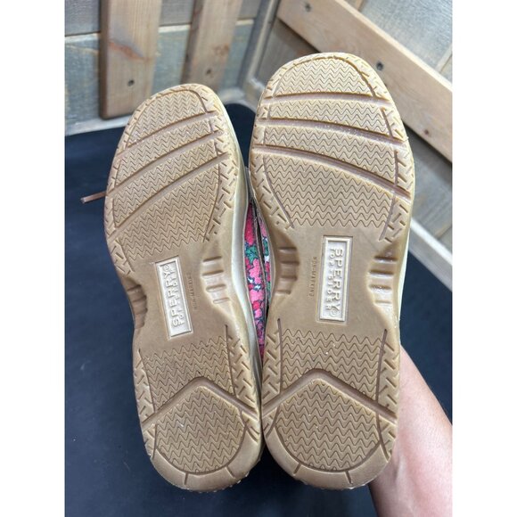 Sperry Top-Sider Girls Boat Shoes Size 4M Tan With Pink Floral Pattern Leather & - Picture 9 of 10